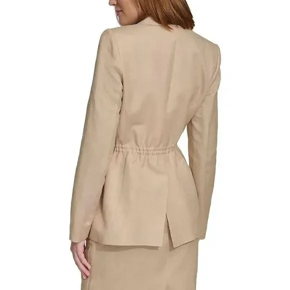 NWOT Calvin Klein Womens Linen Cinched Blazer Size 6 One Button Tan Breathable - Picture 2 of 14